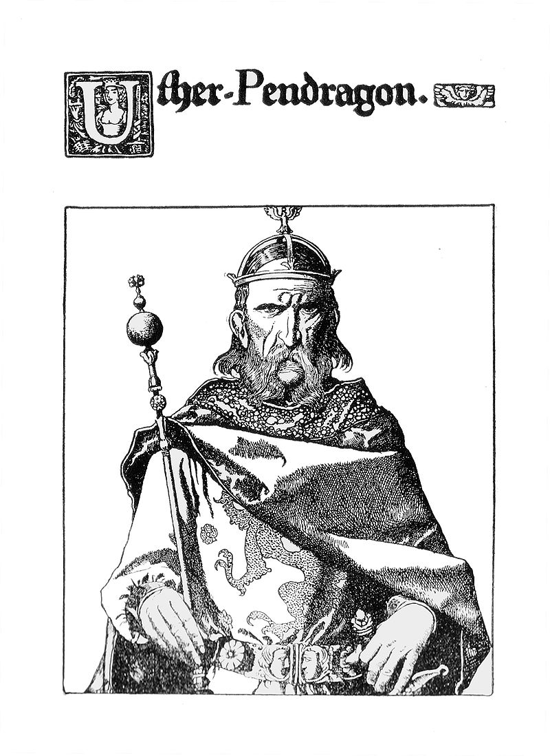 Uther Pendragon, gravură de Howard Pyle, sursa Wikipedia.