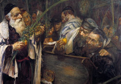 Sukkot In The Synagogue. Leopold Pilichowski (1869-1933). Oil On Canvas.