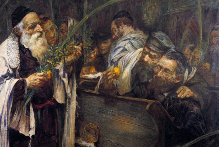 Sukkot In The Synagogue. Leopold Pilichowski (1869-1933). Oil On Canvas.