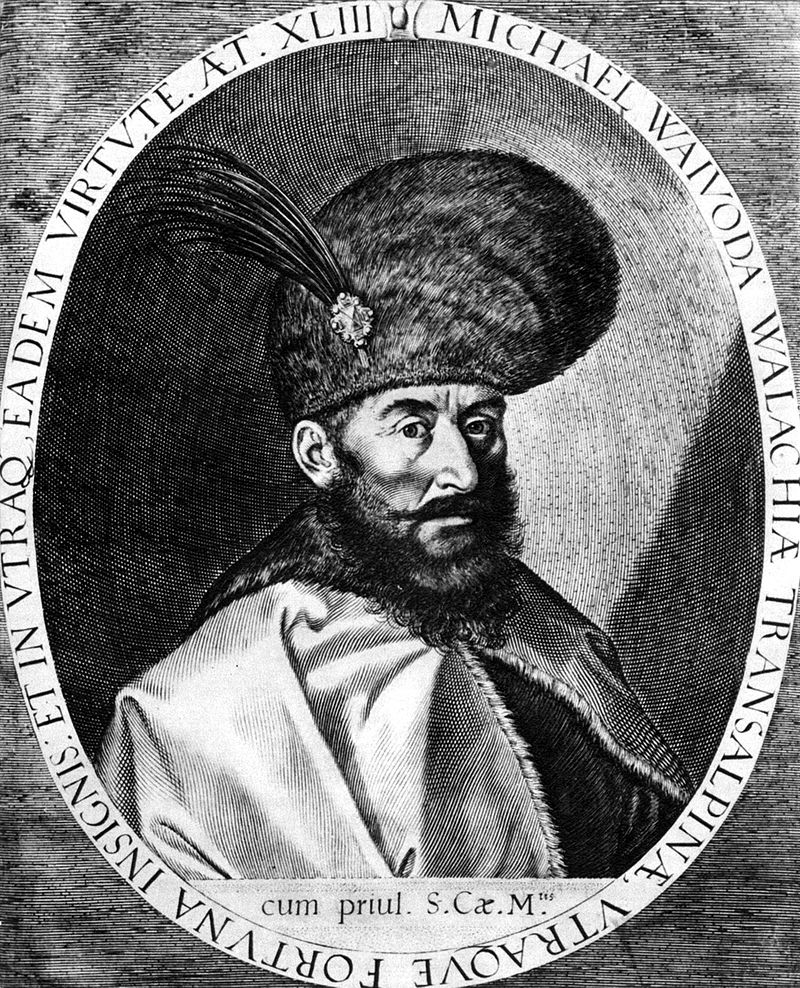 Portretul voievodului Mihai realizat de Egidius Sadeler, la Praga in 1601, sursa Wikipedia.