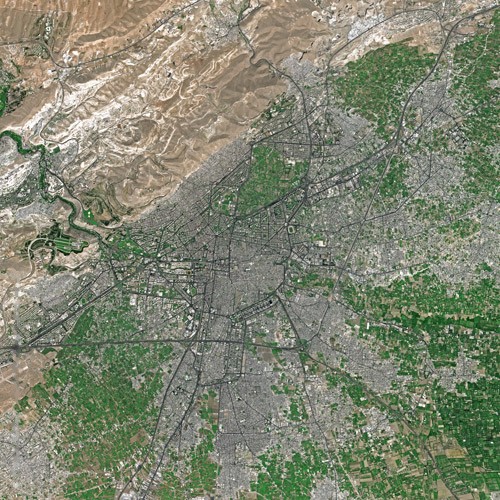 Damasc din SPOT Satellite. Autor Cnes - Spot Image, sursă Wikipedia.